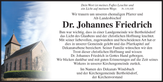 Nachruf Johannes Friedrich FLZ